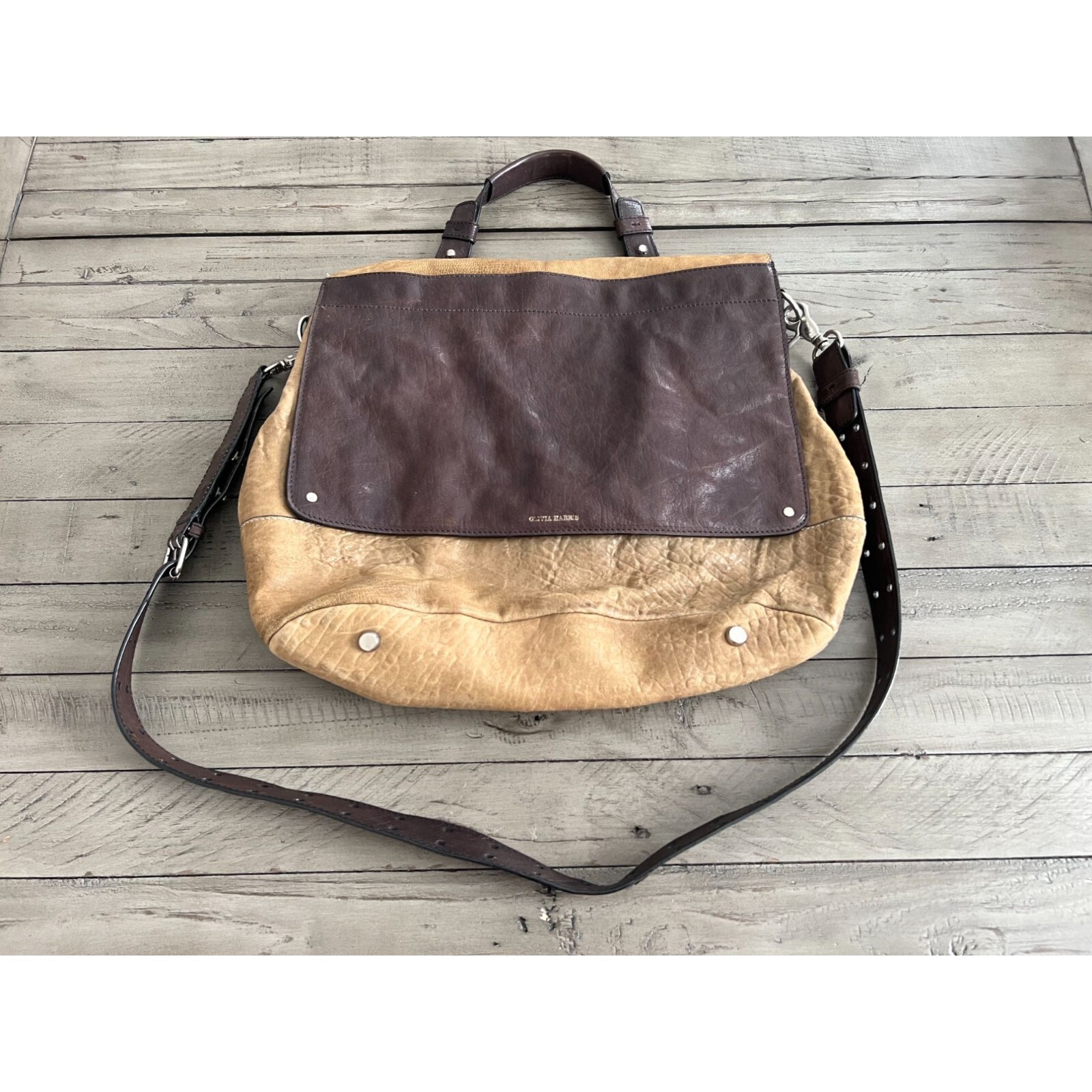 Olivia Harris Large Leather Messenger Crossbody Bag Purse