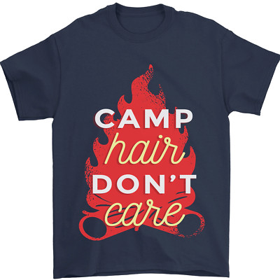 Funny Camping Camp Hair Dont Care Caravan Mens T-Shirt 100% Cotton