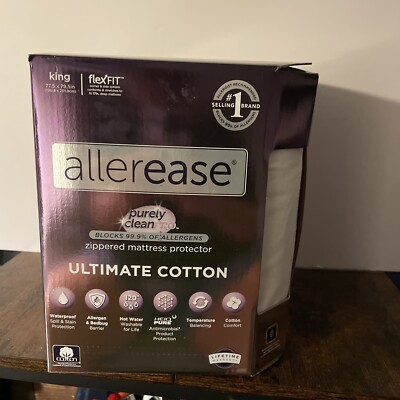 AllerEase Ultimate Cotton Mattress Protector ZIPPERED Size King NIB