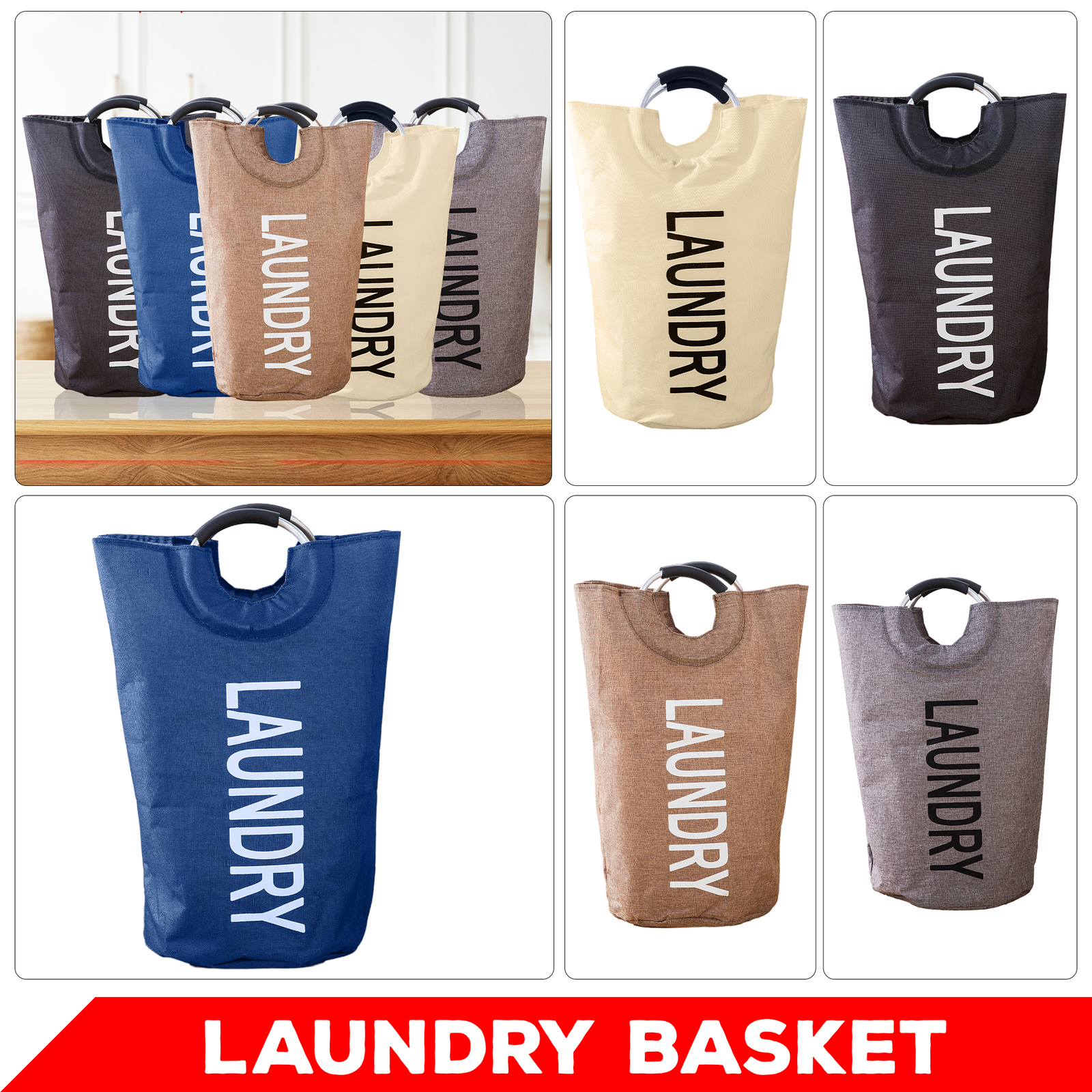 Laundry Basket Clothes Hamper Washing Bin Collapsible Fabric Storage Bag 40L UK