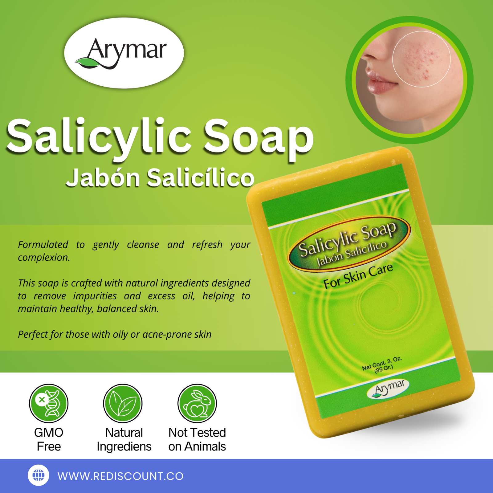 Arymar Salicylic Acid Soap 3 oz - Skin Cleansing and Exfoliating Bar, Packs 1-25