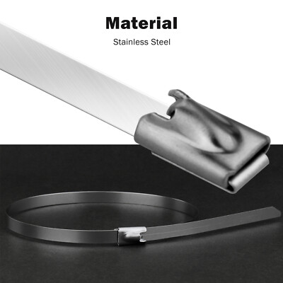 100 Pcs 304 Stainless Steel 12" Exhaust Wrap Coated Metal Locking Cable Zip Ties