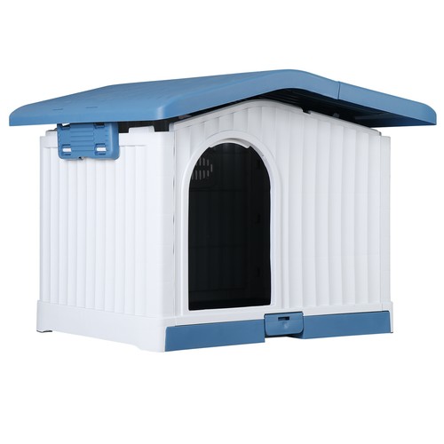 35" Plastic Dog House Puppy Shelter Kennel w/ Liftable Roof & Detachable base 