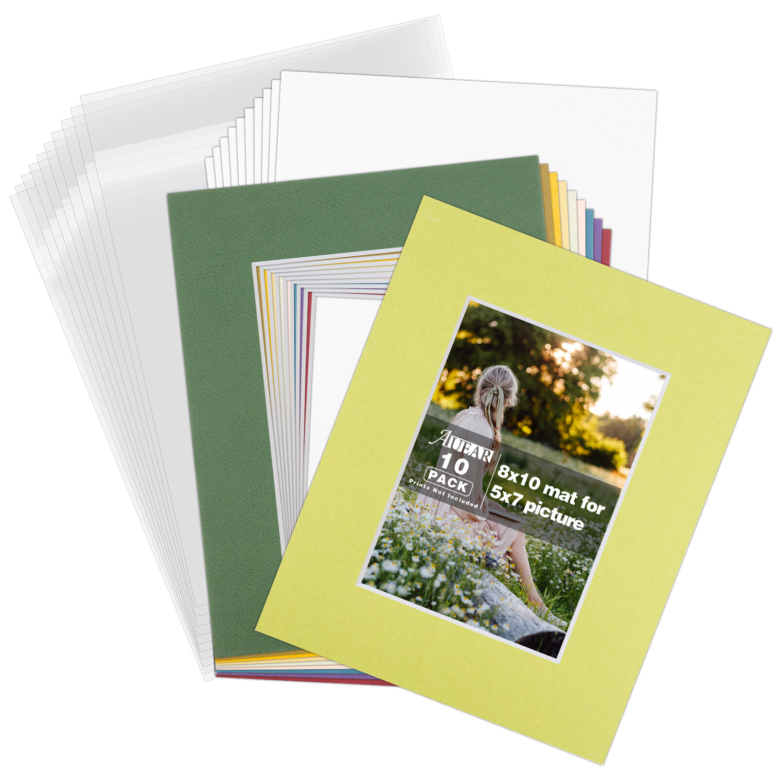 10 Pack 8x10 Clear Photo Mat Set Fits 5x7 Acid-Free Backing + Clear Bags Picture