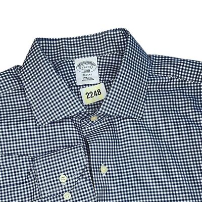 NWOT Brooks Brothers Regent Mens Blue Plaid Long Sleeve Button UP Size XL/17 2/3