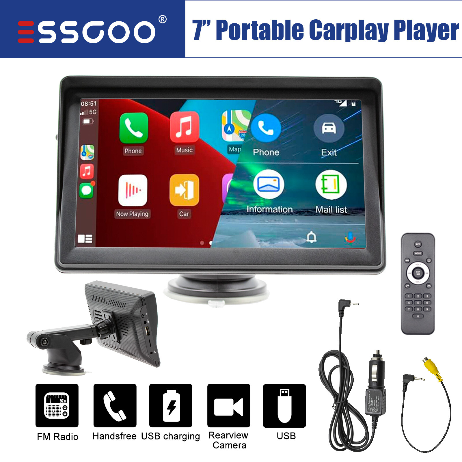 Portable Wireless CarPlay Android Auto Car Stereo Multimedia Player Touch Screen