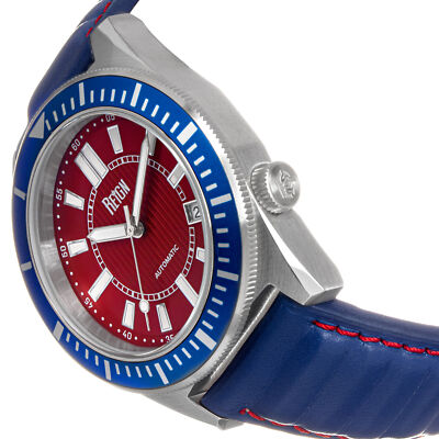 Pre-owned Reign Francis Leather-band Watch W/date - Blue/red