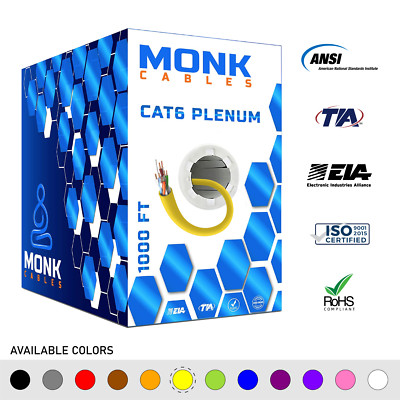 CAT6 Plenum 1000ft Bulk CMP 23AWG 550MHz UTP Ethernet Network Cable MultiColor