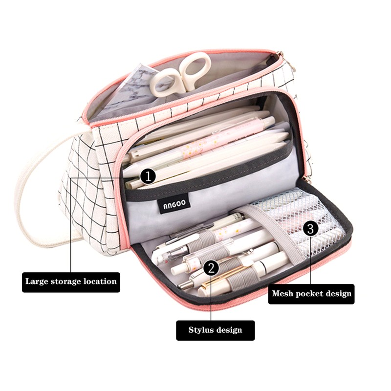 Case Double Side Canvas Pen Bag Storage Pouch Stationery