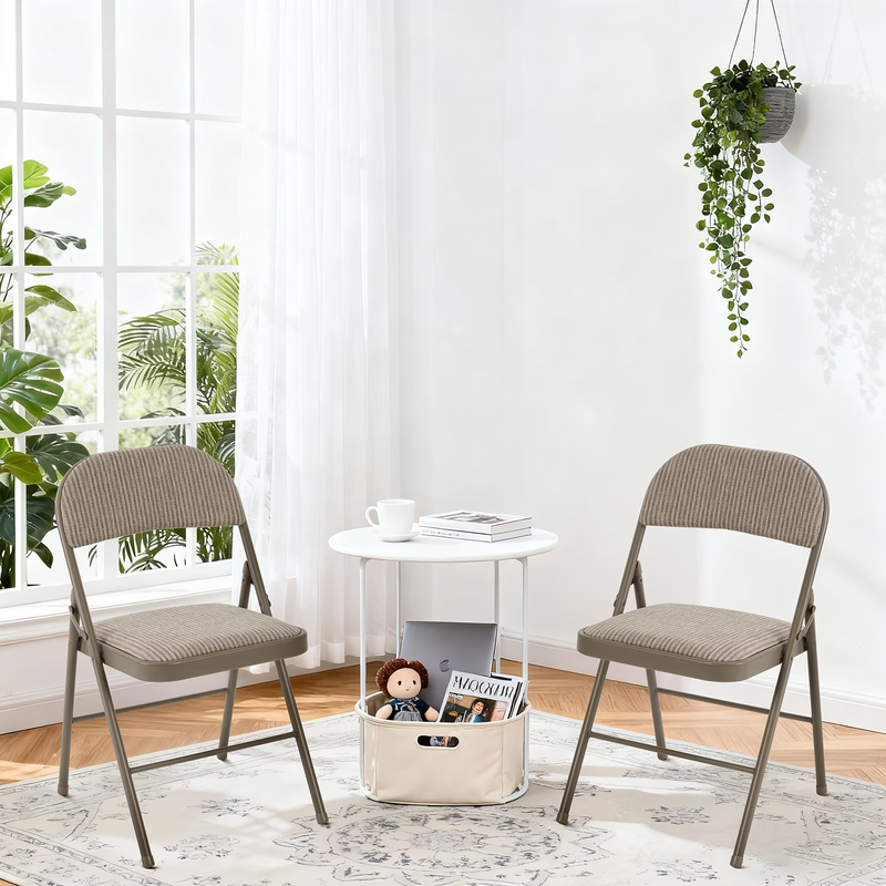 2-Pack Folding Chairs, Padded Fabric Dining Chairs with Cushioned Seat A