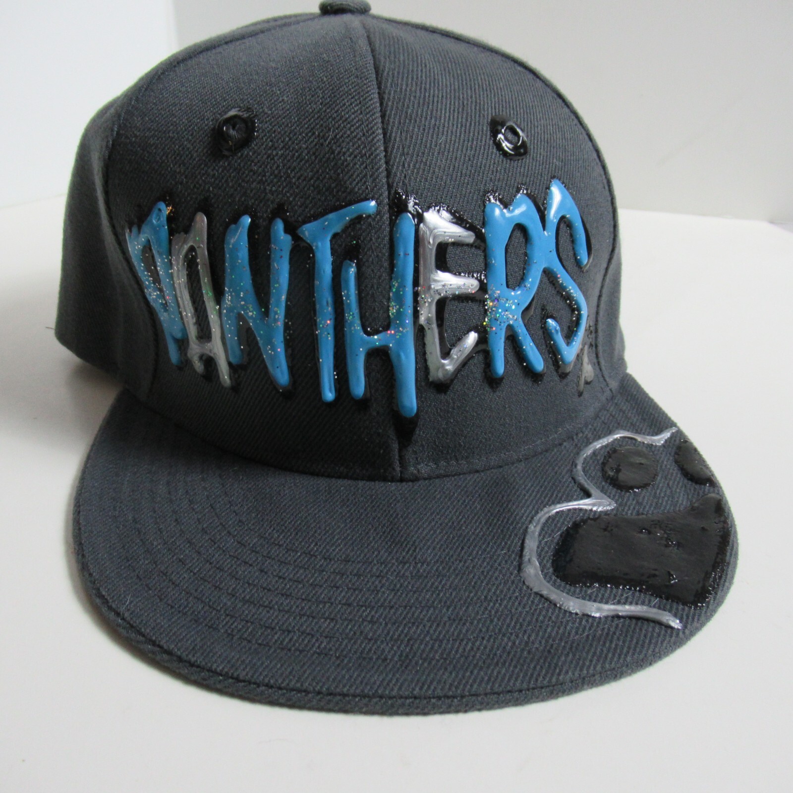 NFL Carolina Panthers Hat Gray Snapback Hand Puffy Painted Paw Print???