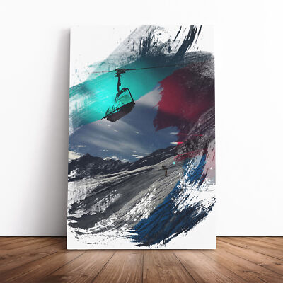 Ski Lift Skiing Snowboarding Alps V2 Canvas Wall Art Print Framed Picture Decor
