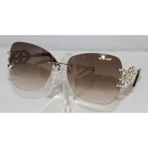 Pre-owned Caviar Butterfly M6877 C21 Gold Sunglasses W/ Swarovski Crystals In Gray Gradient