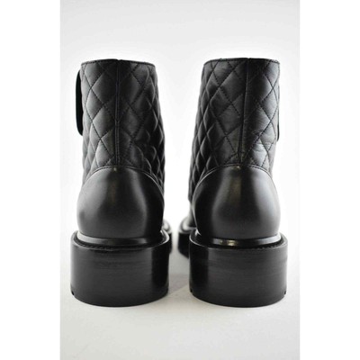 Pre-owned Chanel 21a Black Quilted Gold Cc Chain Combat Lace Up Tie Ankle Short Boots 37.5