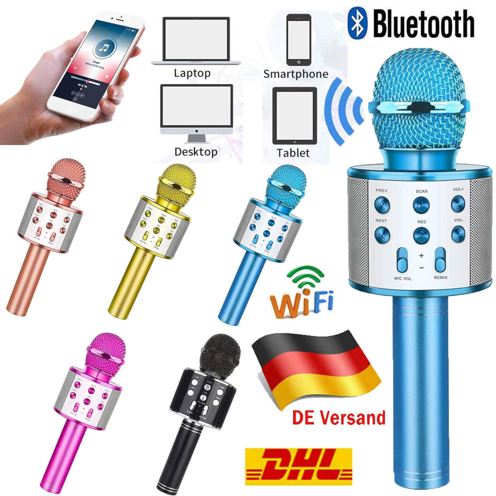 Bluetooth Karaoke Mikrofon Tragbares Handmikrofon für Kinder und Erwachsene