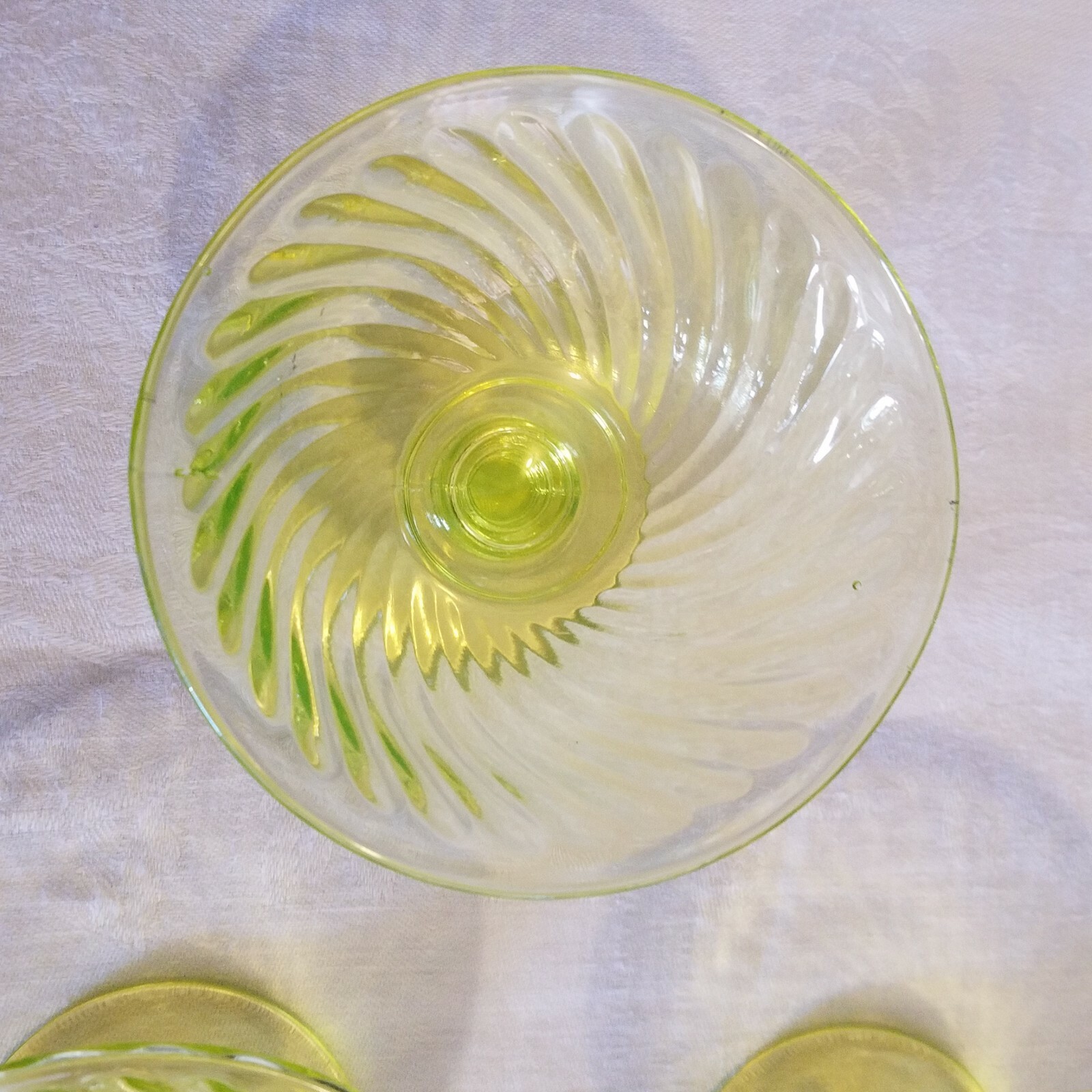Vintage Vaseline Imperial Glass Co. Twisted Optic Sherbet Dish set of 3 Yellow