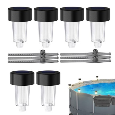 6 Pcs Solar Above Ground Pool Lights RGB Color-Changing Brighter Warm Light