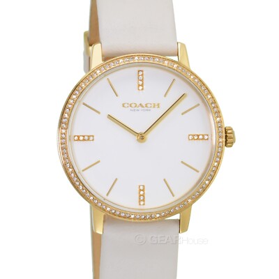 COACH Audrey Womens Gold Glitz Crystals Watch White Dial Slim Leather Strap