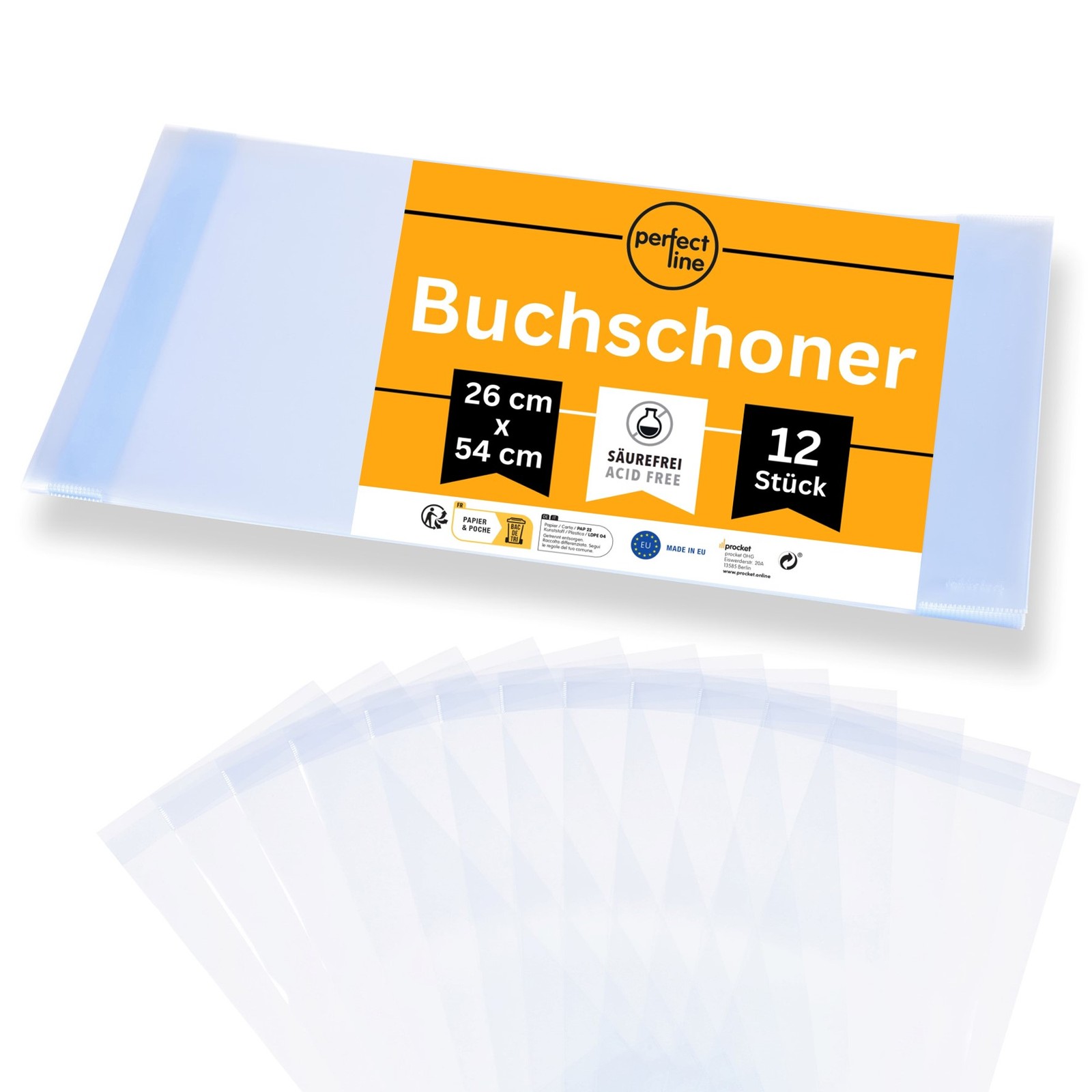 perfect line 12x Buchumschlag 26cm 145µ glasklar PP Buchhülle stabil NEU OVP