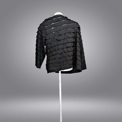 Susan Graver Women's Top Plus Sz 2X Tiered Ruffle Knit Sleeve Black A644494