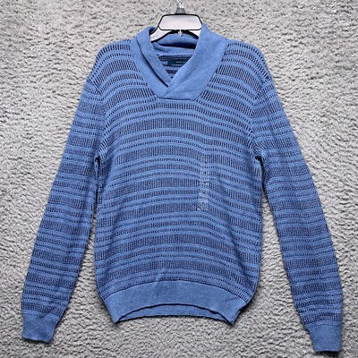 Perry Ellis Shirt Mens XXL 2XL Blue  Textured V-Neck Sweater Chunky Long Sleeve