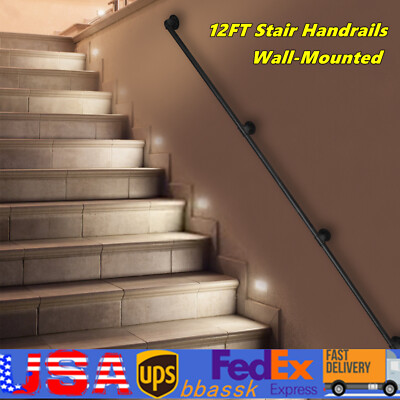 Hand Rail 12FT Banister Wall-Mount Staircase Grab Galvanized Iron Stair Handrail