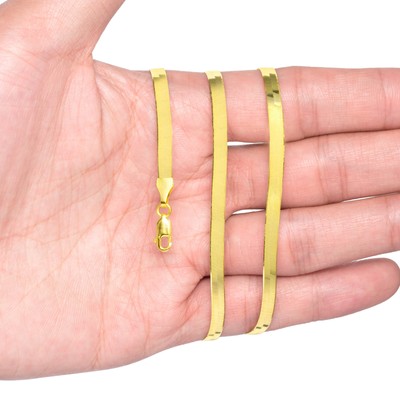 Pre-owned Nuragold 14k Yellow Gold Solid Womens 4mm High Polish Silk Herringbone Chain Necklace 14"
