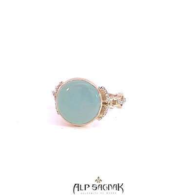 Alp Sagnak 18K Yellow Gold Ring Diamonds Chalcedony
