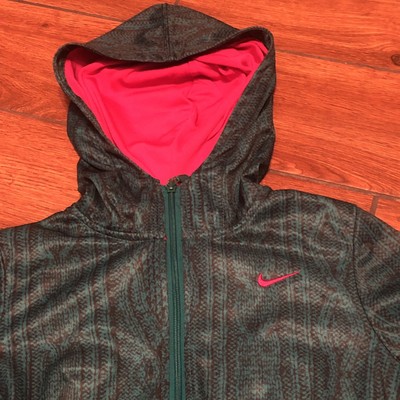 NIKE Engineered For World Class Athletes Girls Large Hooded Jacket Green Black