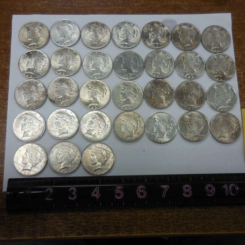 31 Original UNC BU MIXED  PEACE SILVER DOLLARS LOT