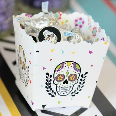 Day of the Dead - Mini Favor Boxes - Sugar Skull Party Treat Candy Boxes - 12 Ct