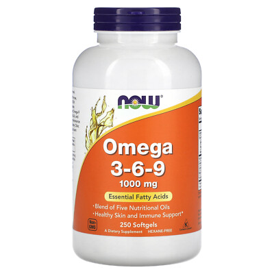 Now Foods Omega 3-6-9 1000 mg 250 Softgels GMP Quality Assured, Hexane-Free,