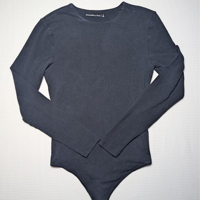 Abercrombie & Fitch Essential Long Sleeve Bodysuit S Black Soft Minimalism