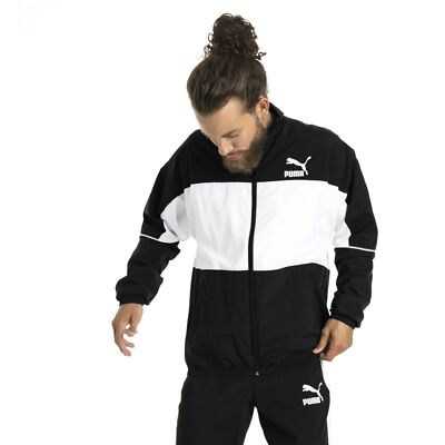 

Puma Retro Woven Track Jacket Мужская черно-белая повседневная спортивная одежда на молнии с полной молнией, Черный