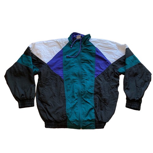 Vintage Active Wear Windbreaker Zip Jacket Large Blue Black