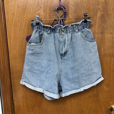 Blue jean shorts shop with elastic waistband