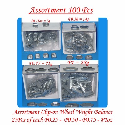 100 Pcs ASSORTMENT CLIP-ON WHEEL WEIGHT BALANCE  P STYLE P0.25 P0.50 P0.75 P1oz