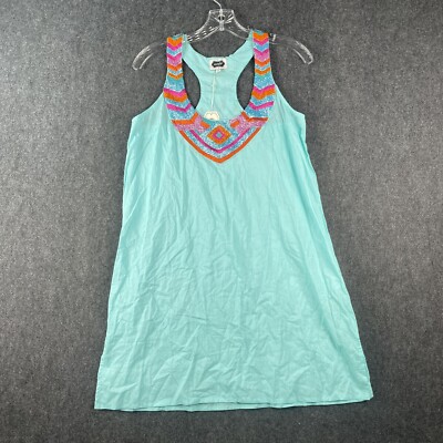 Mud Pie Women's Pacific Blue Daphne Beaded Racer Back Swimsuit Cover Up Small