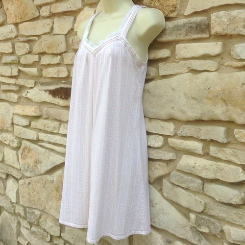 Eileen West Nightgown X-Small Pink White Floral Striped Sleeveless Cotton Knit