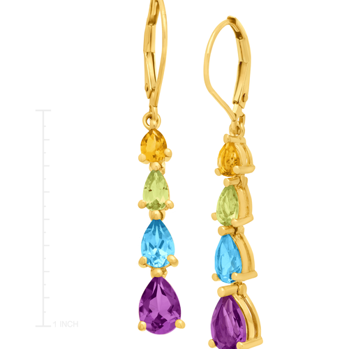 Finecraft Citrine, Peridot, Blue Topaz and Amethyst Drop Earrings in Yellow Gold
