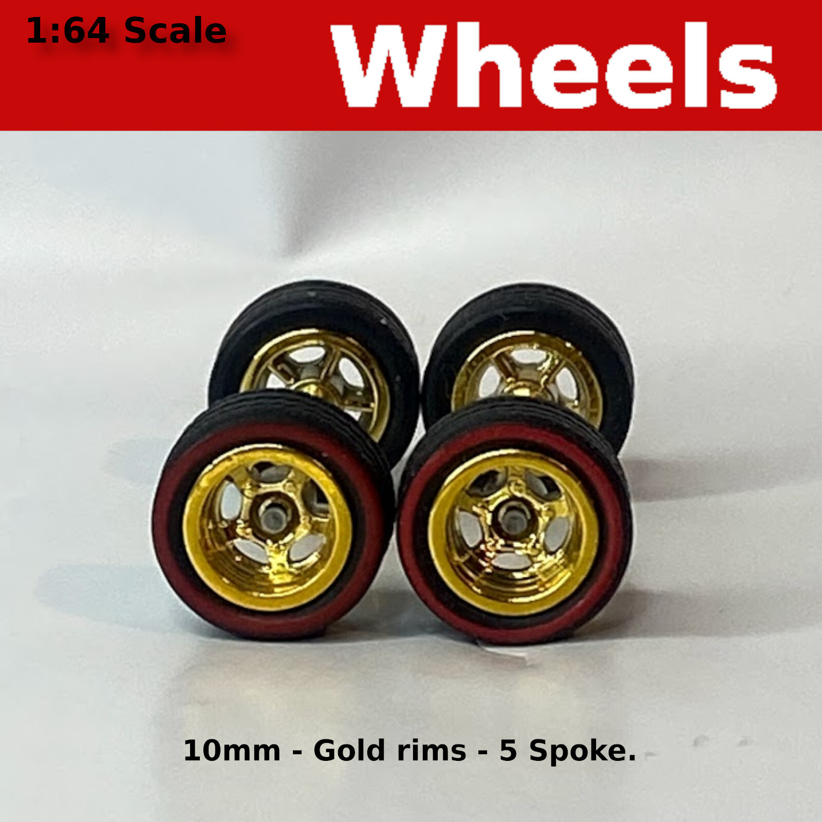 5 spoke Real Riders Redline Wheels and Tires Set for 1/64