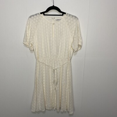 MADEWELL WOMEN S IVORY NWT EYELET TASSEL-TIE MINI DRESS SIZE 2.