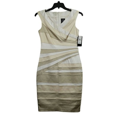 NWT! Jax Gold/Cream Satin Sleeveless Bandage Dress. Size 8