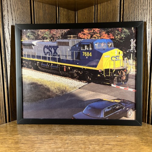 Vtg 1992 CSX Railroad locomotive Wawasee IN Art Train Framed