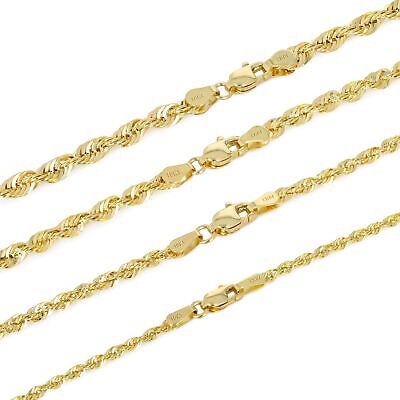 10K Yellow Gold 1.5mm-4mm Laser Diamond Cut Rope Chain Pendant Necklace 16''- 30''
