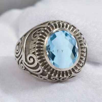 【REAL SILVER 925】AQUA SILVER Aqua Chalcedony Solid 925 Sterling Silver Ring Jewelry