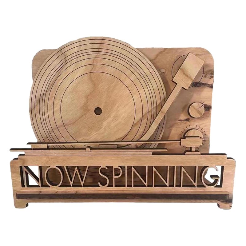 Now Spinning Album Stand Playing Vinyl Record Display Wooden Storage Holder