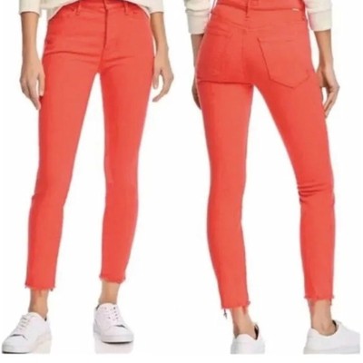Mother the stunner ankle fray play date denim jeans in tomato red size 25