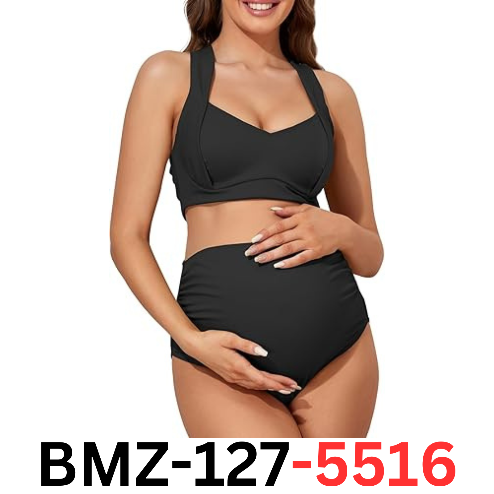 Summer Mae Maternity Two Piece Ruched Bikini Set High Wasited Bathing Swimsuit M