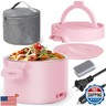 Electric Lunch Box for Adults with Insulated Carry Bag, 33.8oz 3-in-1 Portable Food Warmer 12V/24V/110V Leakproof and Dishwasher-Safe | Heated Lunch Box for Office, Car, Travel | Gifts for Women (Pink)